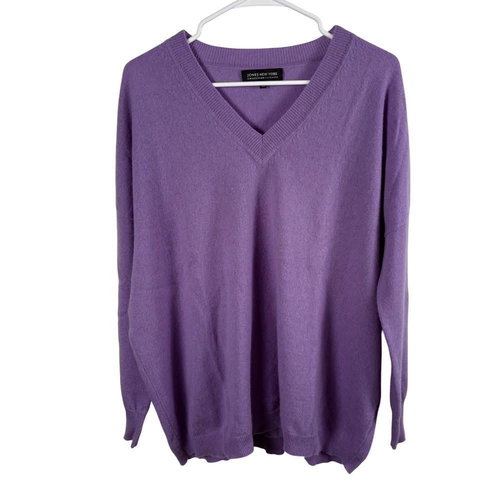 Purple Cashmere Sweater Women XL V-Neck Pullover Luxury Oversized Jones New York